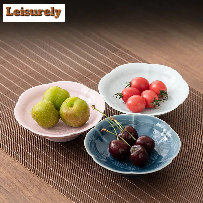 Relief Narcissus Wave Fruit Dishes Boutique Pastry Plate Dried Fruit Snack Plate Candy Bar Sharing Plate for Tea Supplies Craft