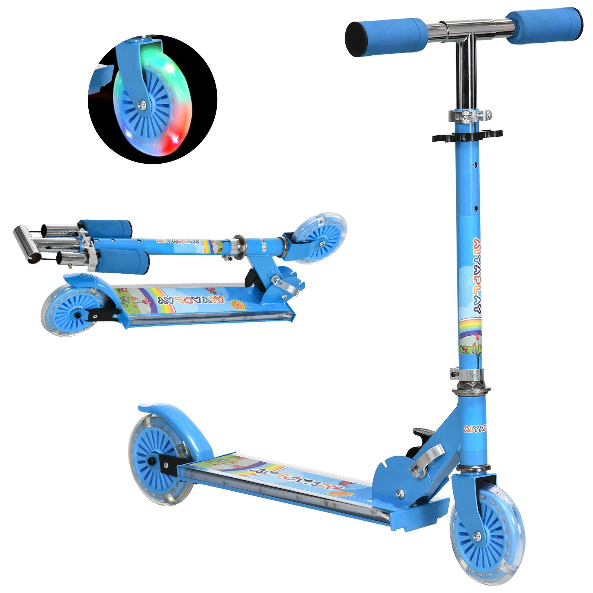 Patinete Infantil GYMAX Plegable Con Ruedas LED | 3 Alturas Ajustables (63-86.5 Cm), Carga Hasta 70 Kg, Para Niños De 4 A 13 Años