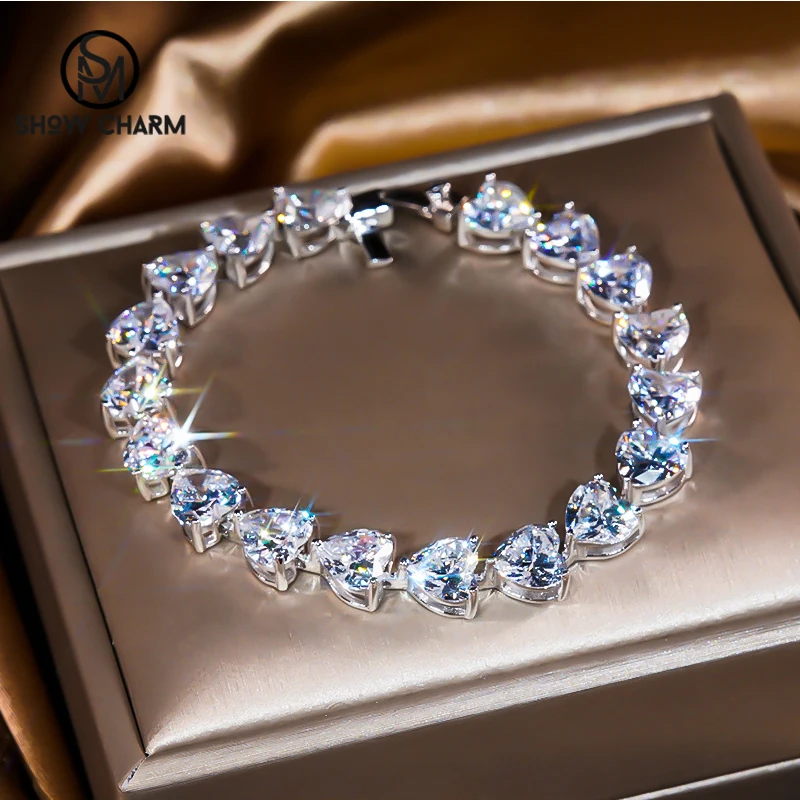 

Luxury Heart-Shaped s925 Sterling Silver pt950 Platinum Plated Bracelet for Women Temperament Anniversary Wedding Fine Jewelry