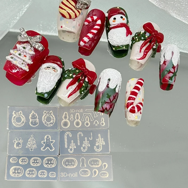 5Pc Christmas 3D Nail Molds 4*2cm Carv Mold Santa Claus/Gingerbread Man/Christmas Tree Resin Template(5Pc Christmas Charms Gift) 3