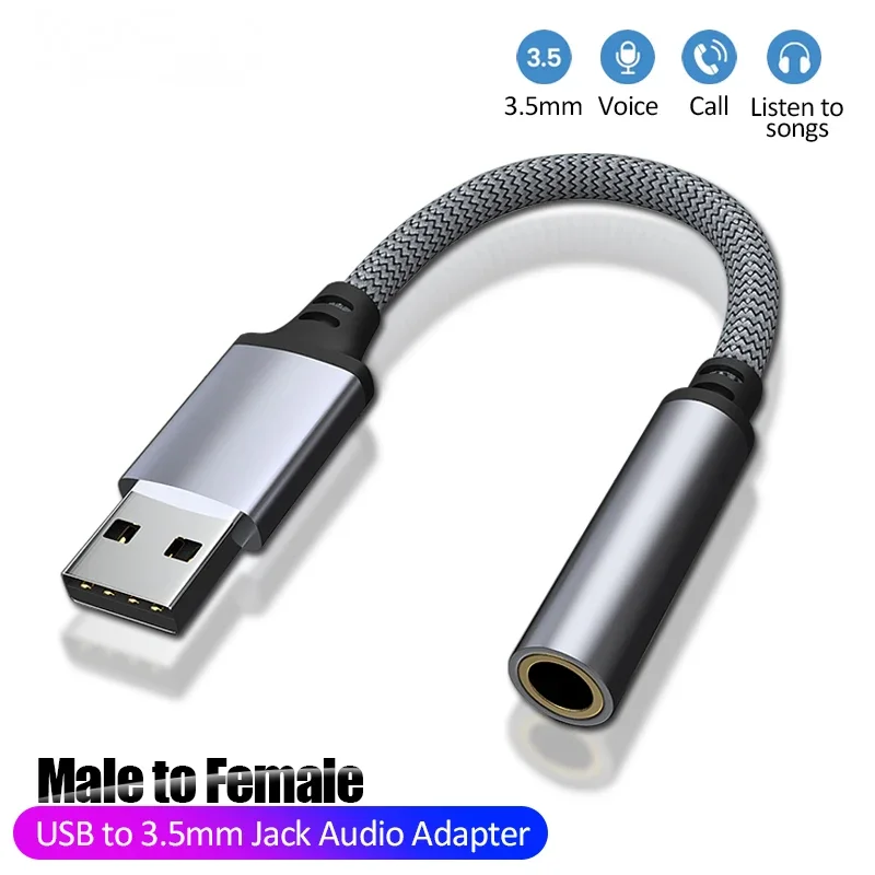 USB To 3.5mm Adapter Headphone AUX Adapter Audio Cable Earphone Audio Converter For Macbook Laptops PC Earphone Cable USB to 3.5