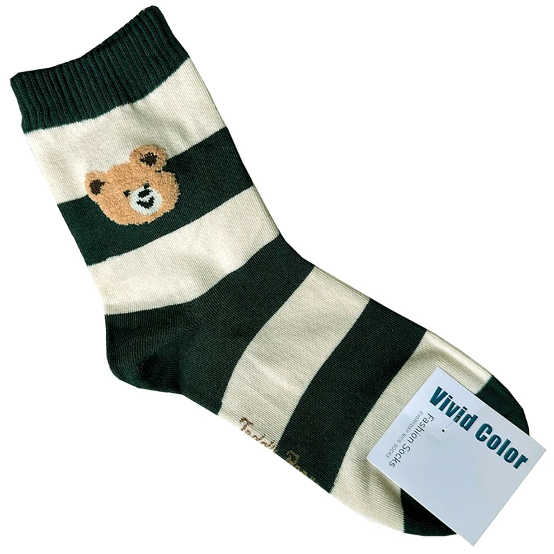 Elegant Lady Bear Cartoon Women's Cute Cotton Socks - Harajuku Style Novelty Breathable Christmas Gift