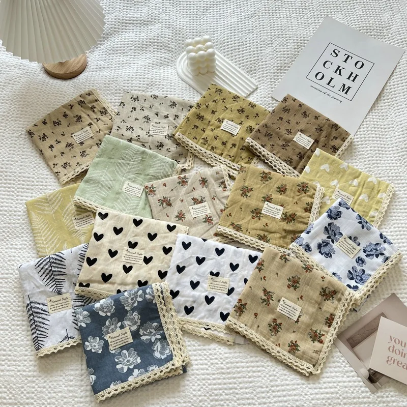 60CM Floral Kleinen Quadratischen Schal frauen Koreanischen Stil Künstlerischen Kleinen Schal Dekorative Baumwolle Schal Haar Band Platz hijab