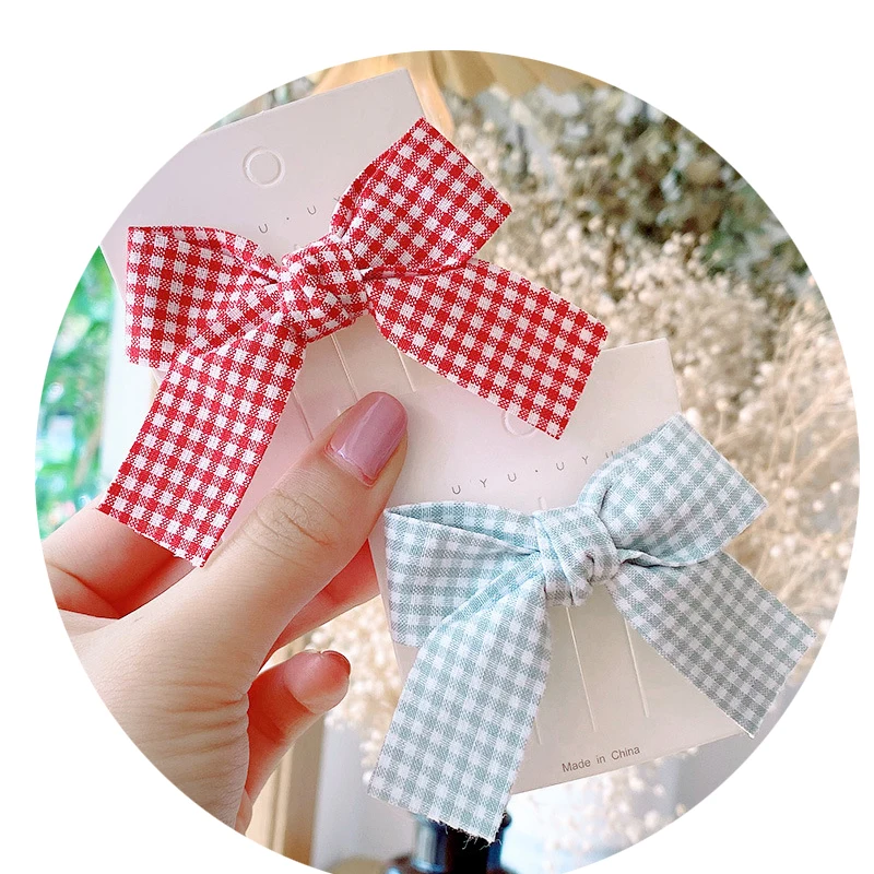 

3.1INCH Gingham Ribbon Girl Hair Bow Clips OR ELASTIC RUBBER Plaid Bows Baby Girl Accessories