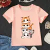 Cute Anime Cat Pattern Printed Girls Cotton T-Shirt Summer Kids Short Sleeve T-Shirt Pajamas Comfortable Soft Fabrics 2