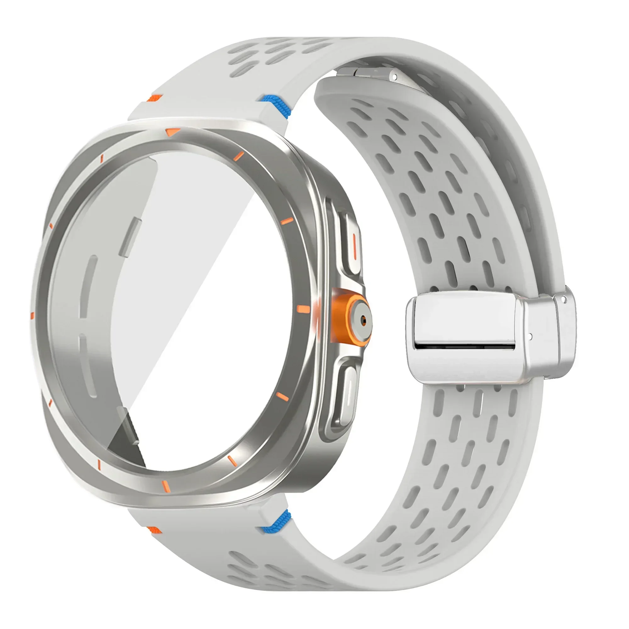 Silicone Magnetic Buckle Band with Tempered Glass Screen Protector and Case Strap