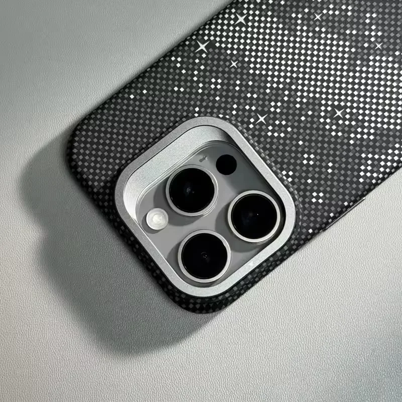 Premium Alloy Lens Stand Holder with Wireless Charging for MagSafe Phone Case - Sleek Pixel Textured Hard Back Cover