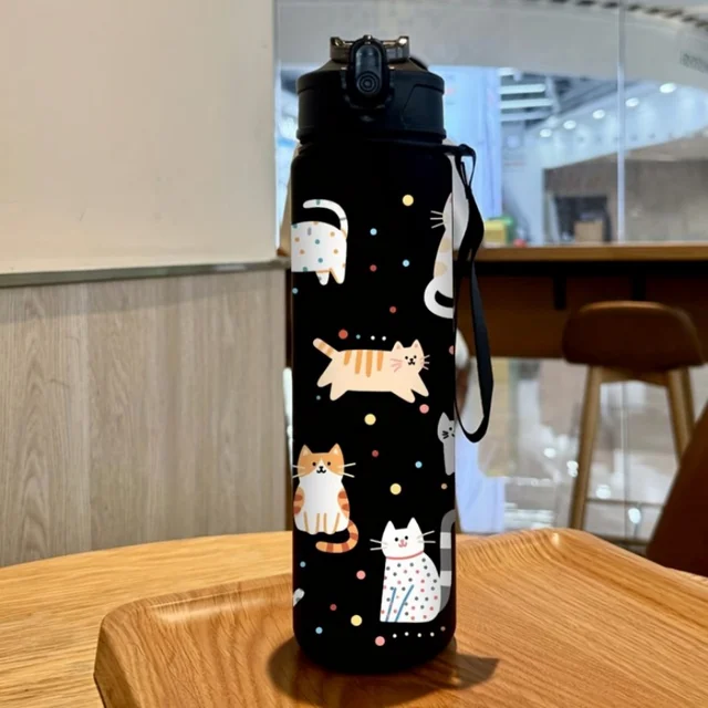 3D Printed Cute Cartoon Cat PVC-Free, Leak-Proof, Matte Finish 750ML Water Bottle,Includes Carry Loop Outdoor Activities 4