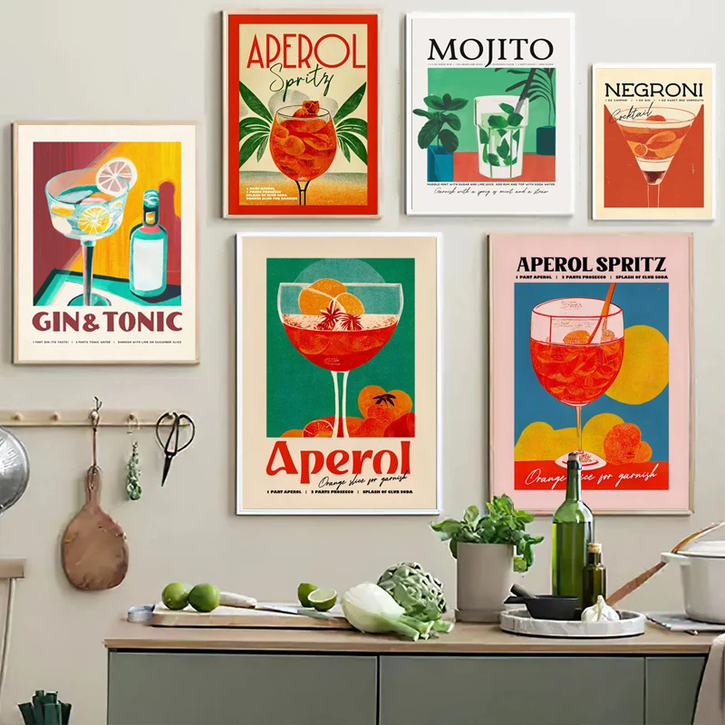 Cartoon Fruit Juice Mojito Aperol Spritz Poster E Stampe Sangria Drink Negri Canvas Painting Club Bar Shop Home Room Decor