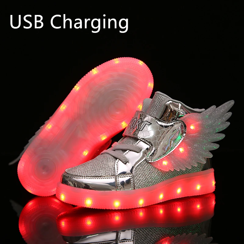 extra wide fit children's shoes 2022 NEW Children Luminous Glowing Sneakers White Pink Led Light  Kids Led Shoes Boys Girls Wing Shoes USB Charging girl princess shoes Children's Shoes