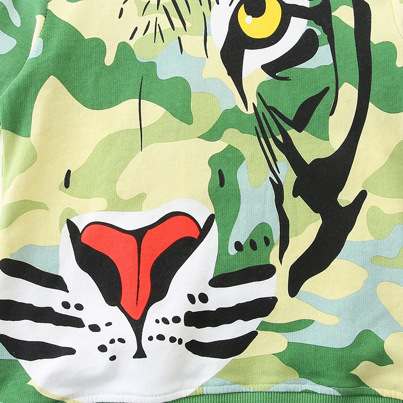 Green Toddler Baby Boys Kids Clothes 2025 Autumn Spring Children's Clothing Cartoon Tigers Camouflage Sweatshirts Tops