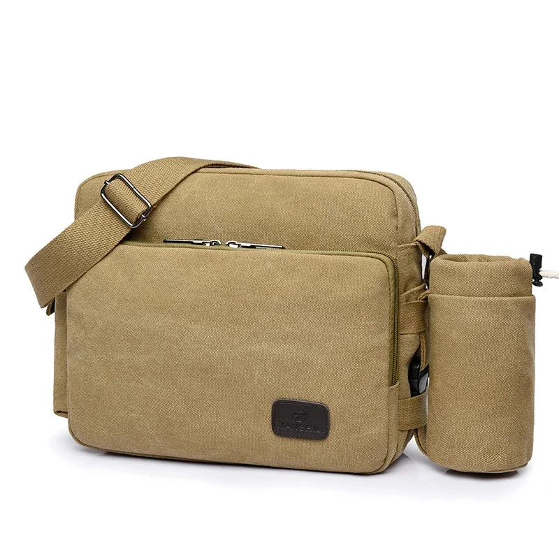 thumbnail image 1 of Bolso bandolera de lona para hombre, bolso de hombro con múltiples bolsillos, bolso de mano estilo mensajero retro marrón de alta calidad para negocios XA544ZC, 1 of 5