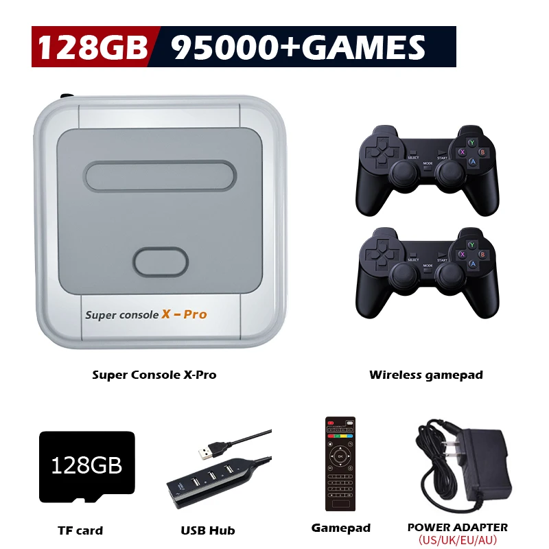 Super Console X Pro Retro Video Game Console Built-in 50+ Emulators 117000+Games for PSP/PS1/N64/DC 4K HD TV BOX with Controller 