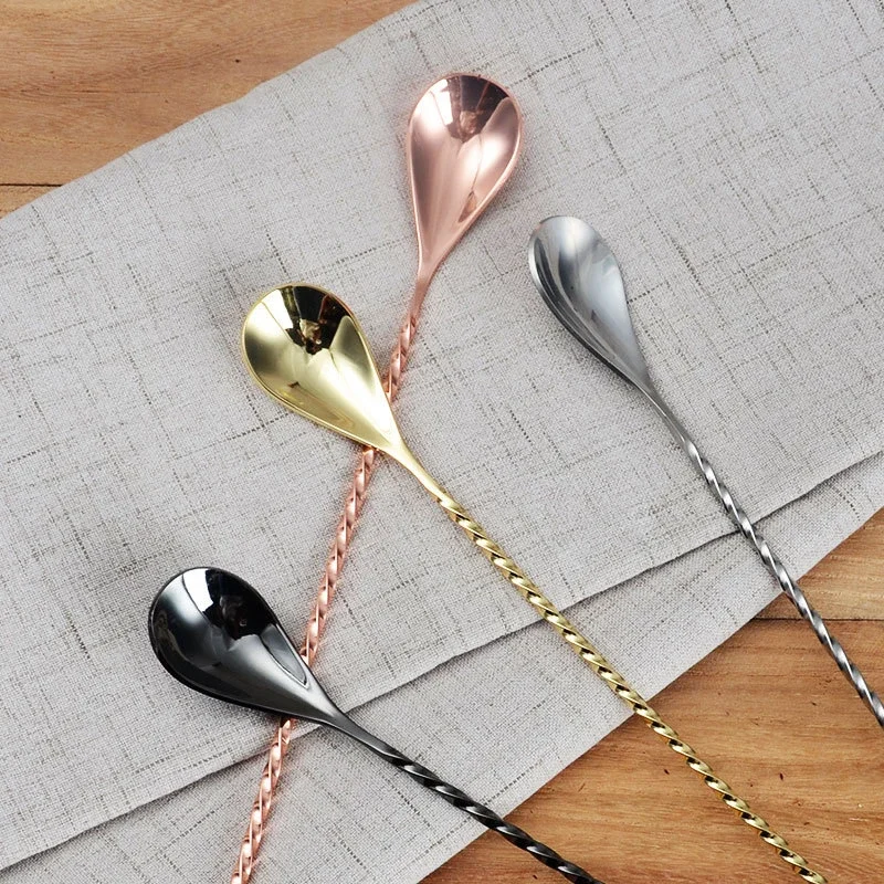 

Stainless Steel Long Handle Spiral Cocktail Spoons Teadrop Scoops Bartender Stirring Tools Kitchen Supplies Accessories 30/40cm