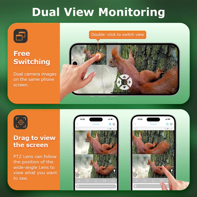 Solar Camera Outdoor 12MP 6K Dual Screen WIFI / 4G SIM Monitor IP66 PIR Human Detection Security Camera Camouflage Forest Ubox 3