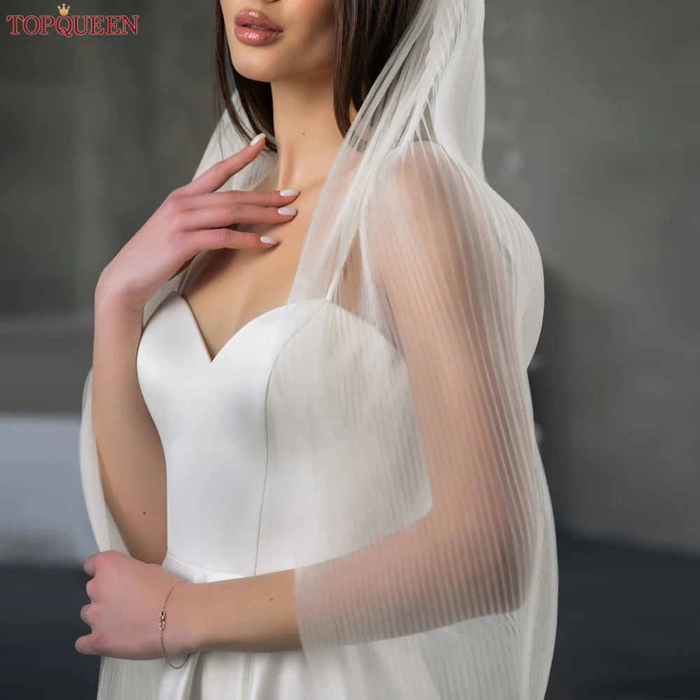 Pleated Wedding Veil, Fingertip, Waltz Length 