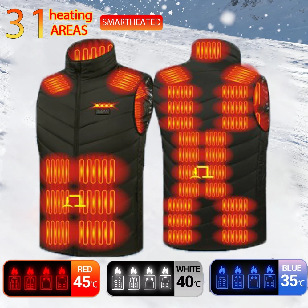 Veste chauffante USB 31 zones pour pêche hivernale - Veste chauffante homme femme pour ski et randonnée