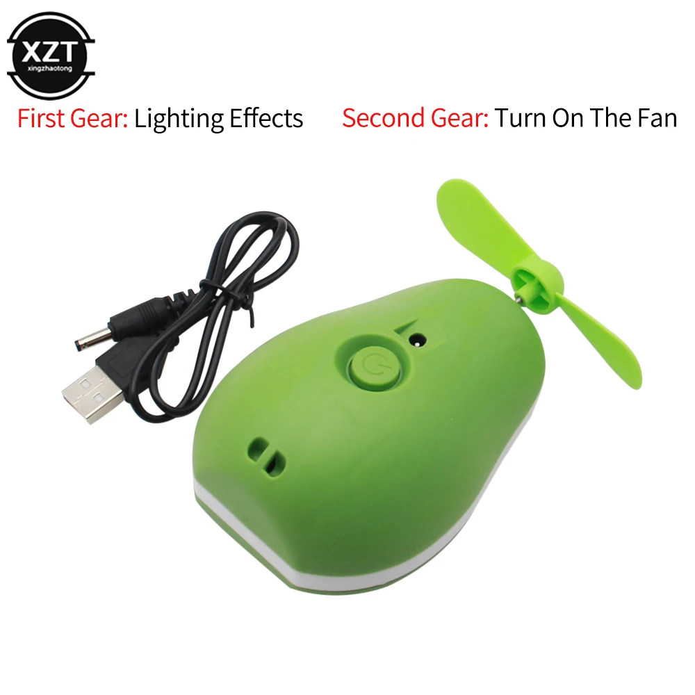 Z 2 Pcs Mini Avocado Makeup Mirror Fan Handheld Usb Charging With Led