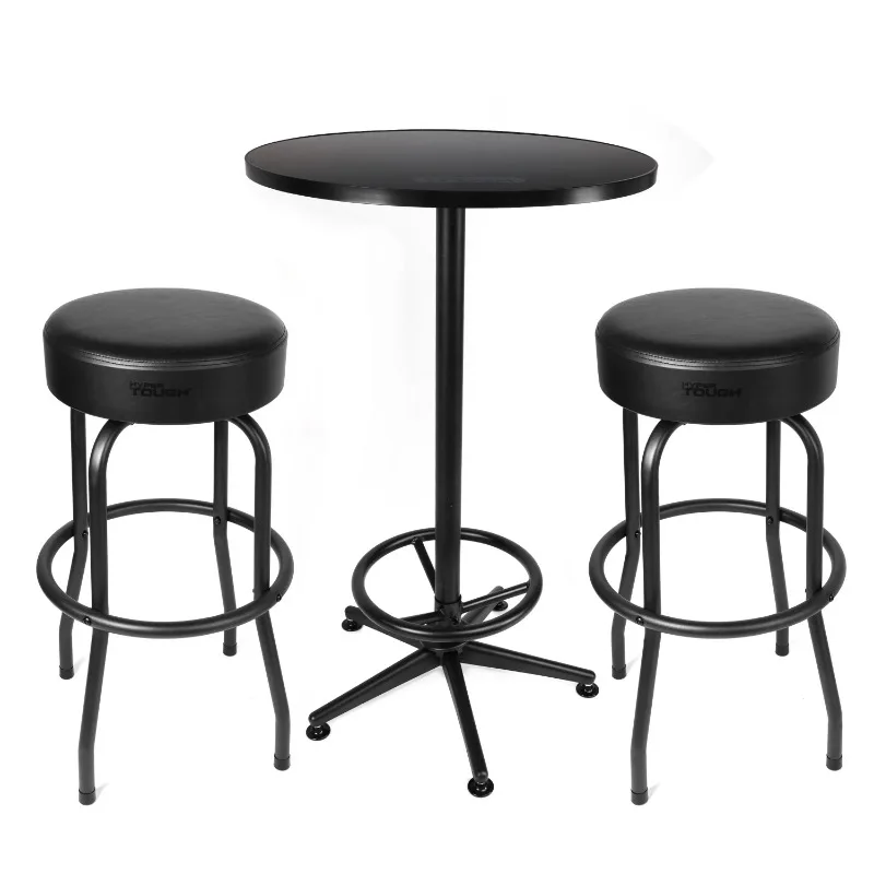 

Hyper Tough 3-Piece Shop Table & Stool Set, Bar Height, Pub Table, Workbench, Steel, Black