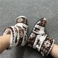 Home Slippers Boots Womens Winter Warm Indoor Christmas Elk Fur Contton Plush Anti Skid Non Slip Soft Deer Female Floor Shoes 2