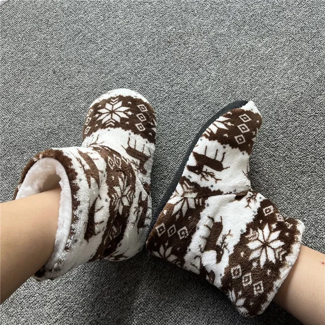 Home Slippers Boots Womens Winter Warm Indoor Christmas Elk Fur Contton Plush Anti Skid Non Slip Soft Deer Female Floor Shoes 2