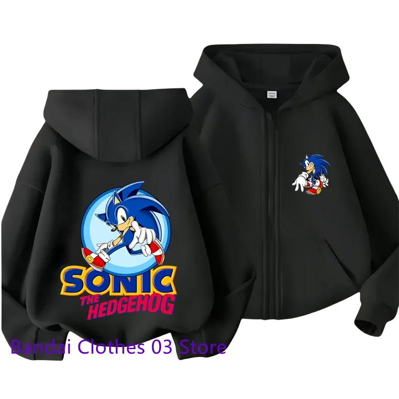 thumbnail image 1 of Sudadera con capucha y cremallera para niños con estampado de dibujos animados de Sonic Lightning, sudadera de manga larga para otoño/invierno, chaqueta informal para niños de 2 a 12 años y niñas, 1 of 5