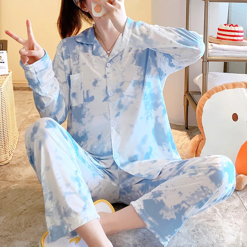 

SUO&CHAO 2023 New Cartoon Print Pajamas Pyjamas Set For Womens Long Sleeve Lapel Cardigan And Long Pants Sleepwear Homewear