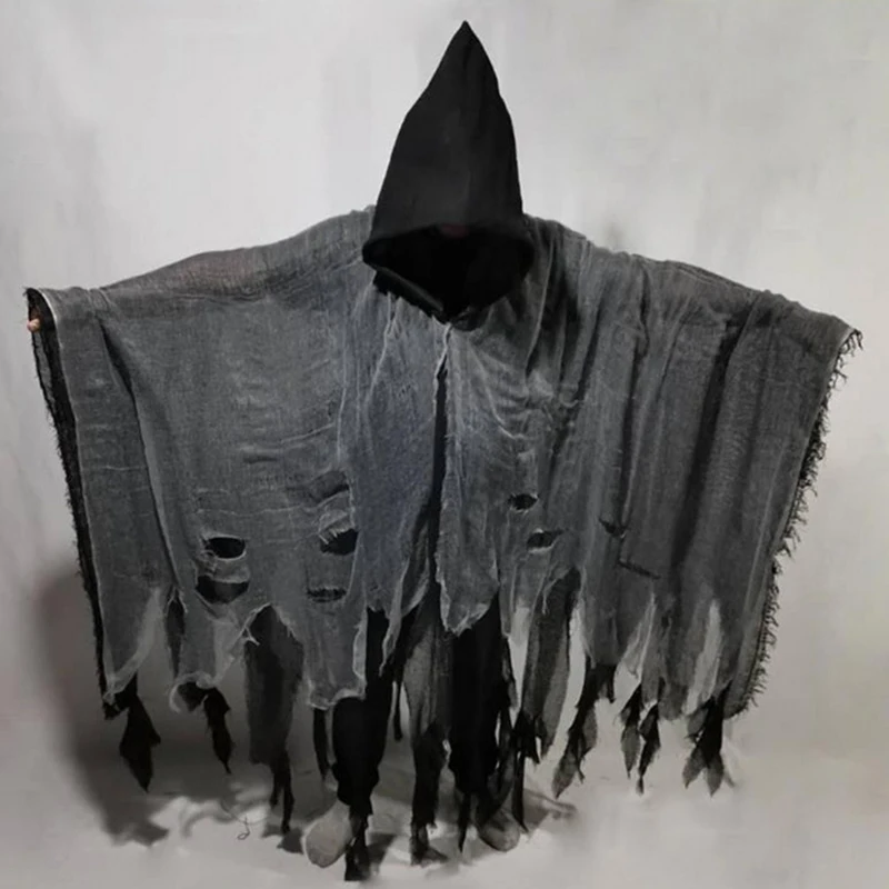 Halloween Cloak Cosplay Adults Children Zombie Clothes with Hat Tattered Skeleton Dress Up Horror Ghost Costume Props