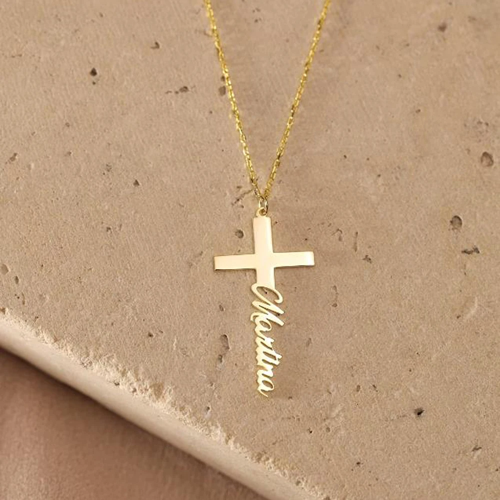 Cross Letter Name Combination Pendant Customizable Name Stainless Steel Necklace as a Exquisite Gift for Family