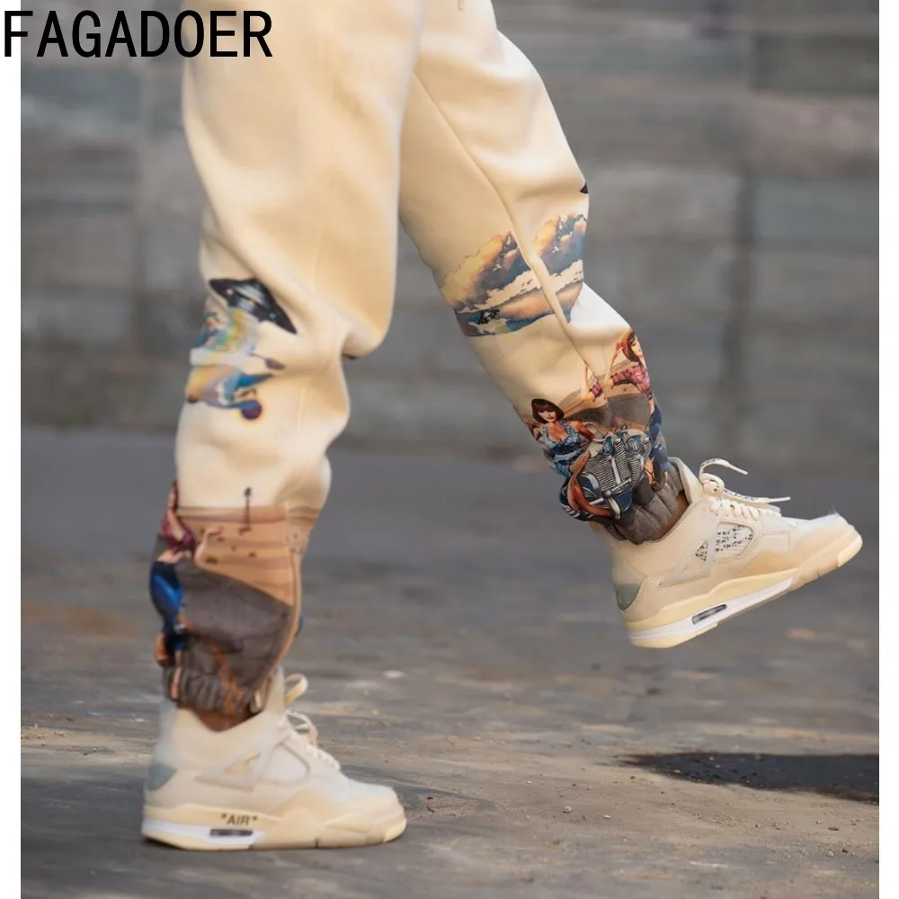FAGADOER Retro Streetwear Y2k Sweatpants for Women 2023 Graphic Print Drawstring Pockets Baggy Sport Pants Khaki Casual Trousers