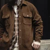 Maden Retro Heavyweight Knitted Velveteen-like Jacket Lapel Solid Color with Pockets Shirt for Men's Autumn and Winter Outwear 3