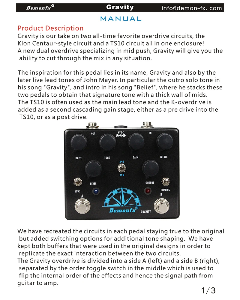 DemonFX Gravity Guitar Effect Pedal TS10 And KLON CENTAURCentaur