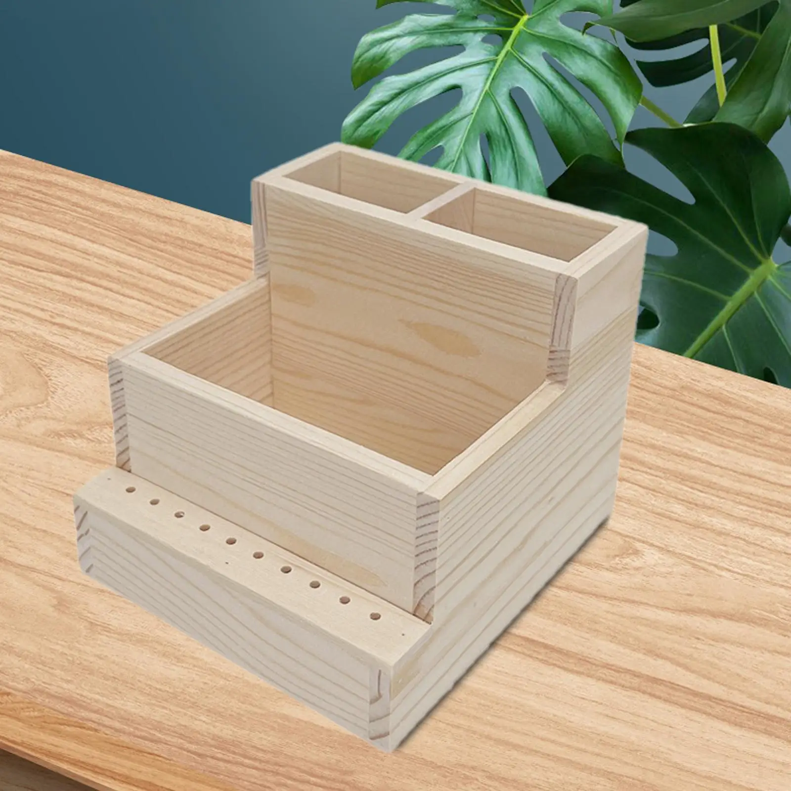 Bits Wood Stand Organizer, Highest Row Hole for Storage Machine Plug and Pen 3 Rows from Low to High Design DIY