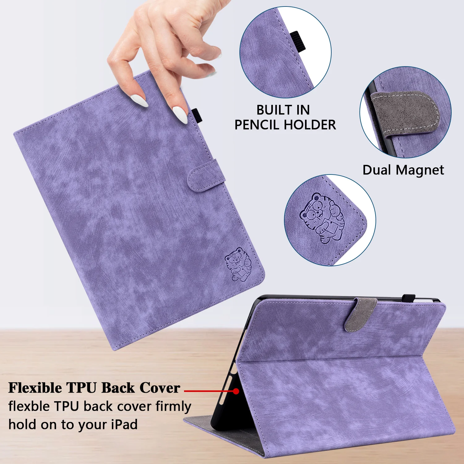 Cute Tiger PU Leather Tablet Cover - Enhanced Protection