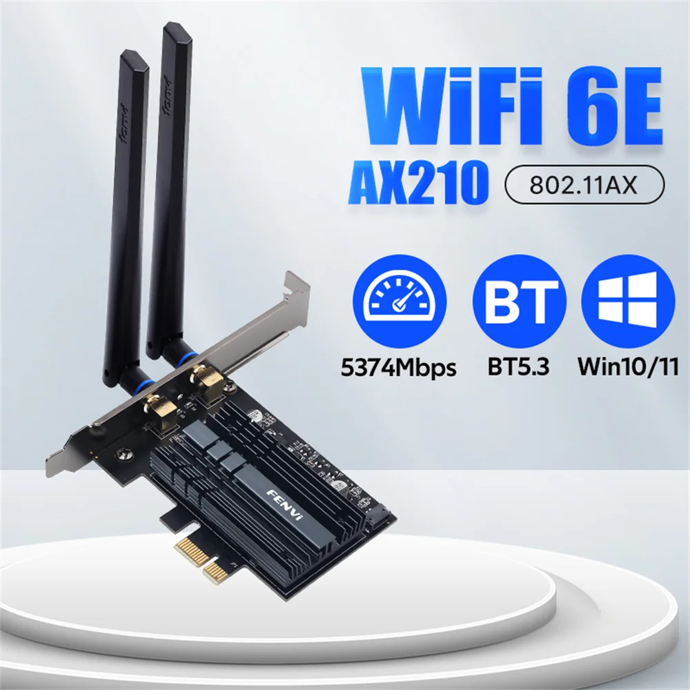 WiFi 6E AX210 PCIE WiFi Adapter 5374Mbps 802.11AX Bluetooth 5.3 Tri-Band 2.4G/5G/6Ghz Wireless Card PC Win10/11 FENVI wifi adapter