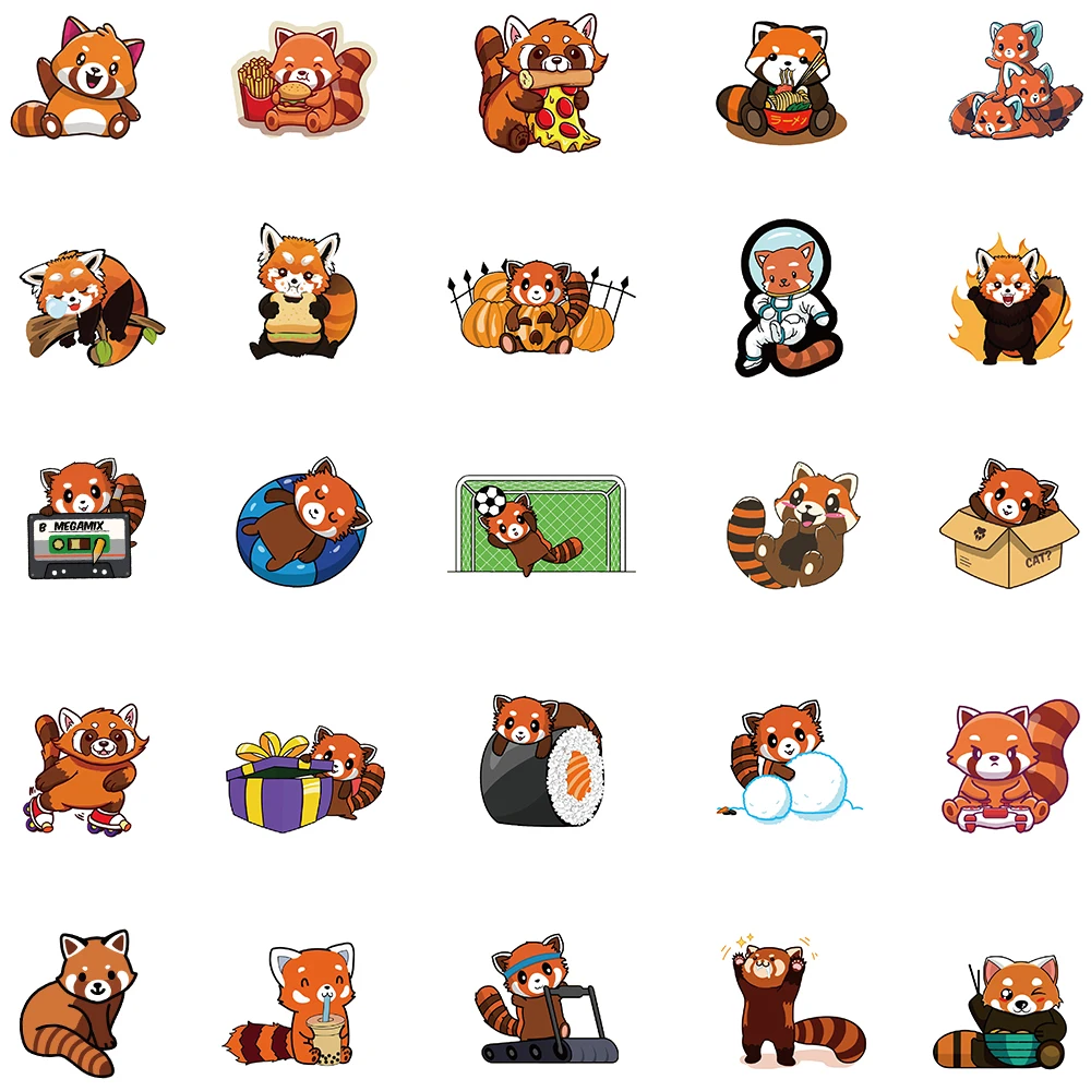 50pcs 귀여운 애니메이션 레드 팬더 스티커 방수 비닐 어린이 장난감 데칼 물병 스케이트 보드 전화 수하물 자동차 스티커