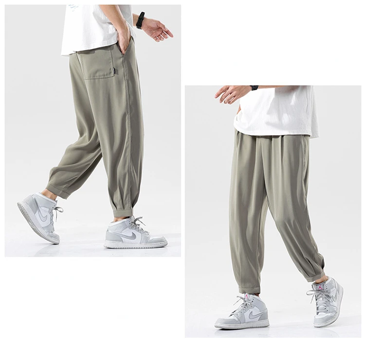 2024  Ice Silk Men'S Summer Thin Fashion Casual pants Loose And Versatile Quick Dry Casual Pants 9-Point Sports Trousers Boy