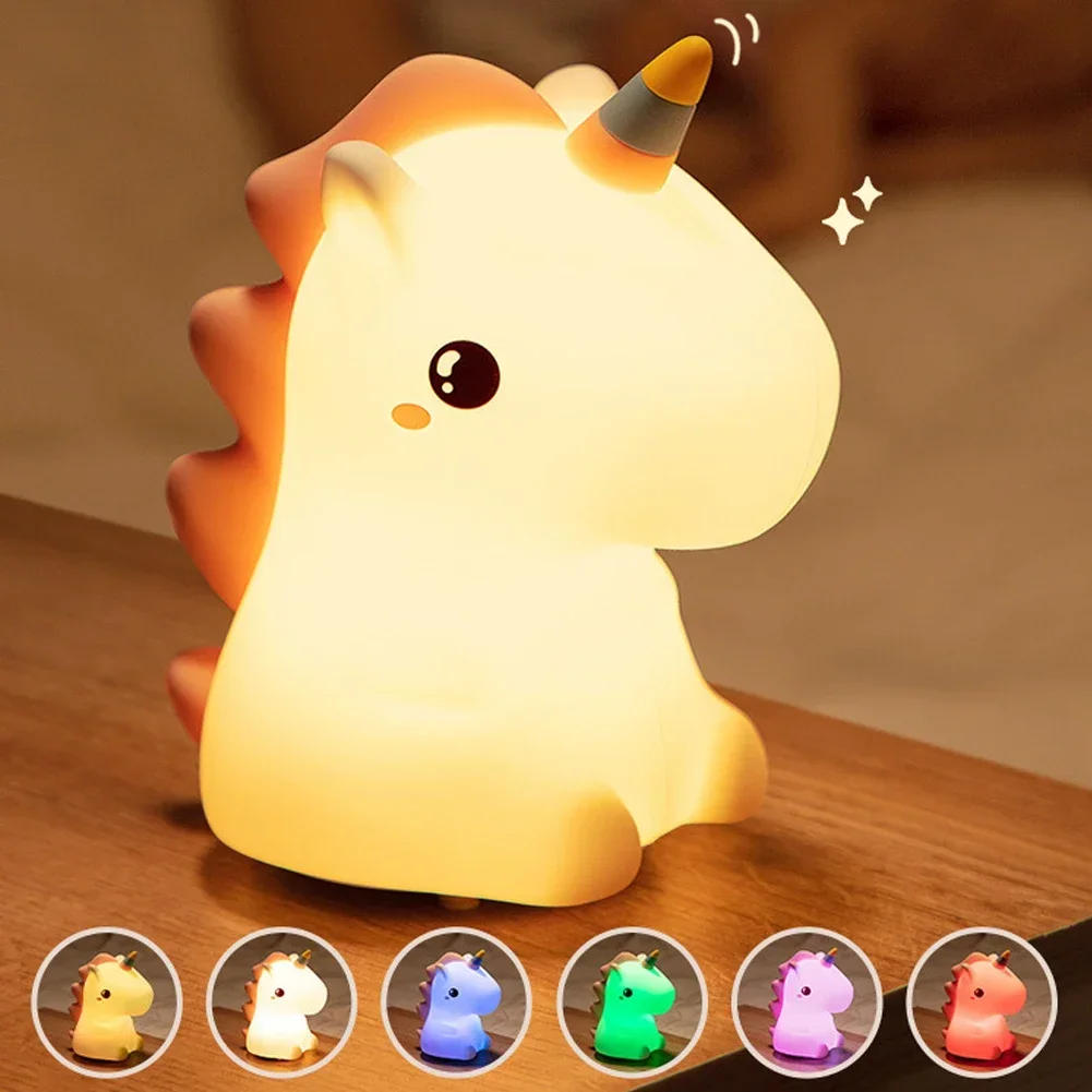 

Cute Pat Sensor Rechargeable Lamp Unicorn/Dinosaur LED Night Light Bedroom Decor Cartoon Animal Night Lamp Christmas Kids Gifts