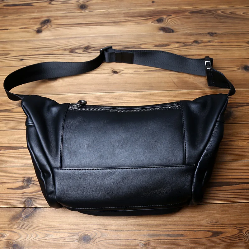 NZPJ Genuine Leather Men's Chest Bag, Top Layer  Cowhide Crossbody Bag, Casual Men's Bag, Outdoor Sports Waist Bag  Tablet Case