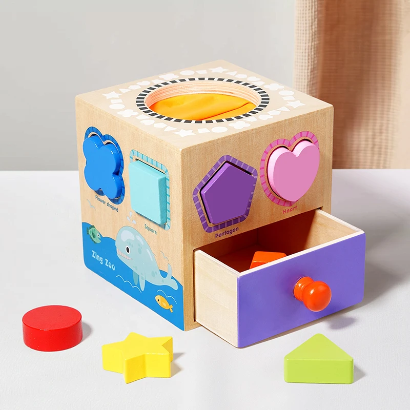 Montessori Wooden Sensory Toy Baby Shape Matching Color Cognition  Permanence Box Kid Music Stick Fine Motor Skill Education Toy 4