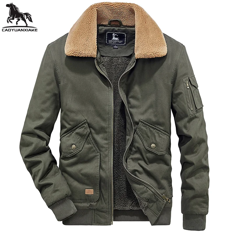 

Winter Jackets men New Jacket Mens Plus velvet thickening Men's Lamb wool coats middle aged Business casual warm Water wash coat