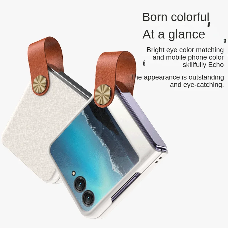 For Motorola Razr 40 Ultra Case Plain Leather Luxury Bracelet Finger Strap Folding Shockproof Ultra Thin Protection Back Cover