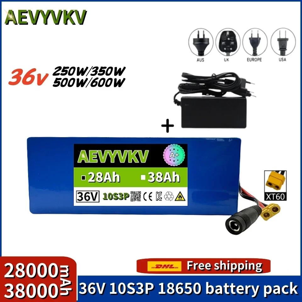 Литиевый аккумулятор высокой мощности, 36 В, 10 p, 28 Ач/38 Ач, 500 Вт, 42 в, 18650, для электрического велосипеда, скутера, BMS + зарядное устройство