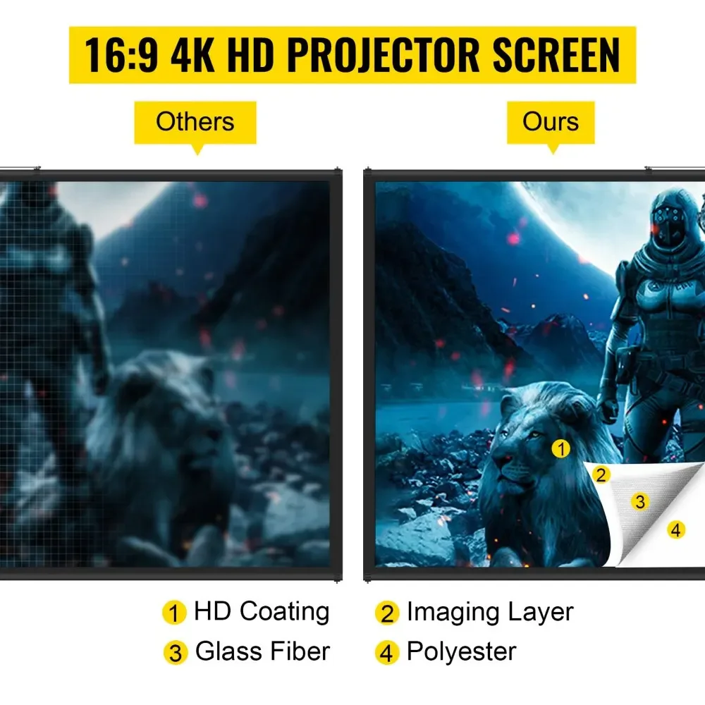 16:9 4K HD adjustable tripod projector screen stand 60/70/80 90/100/110Inch for indoor&outdoor projection