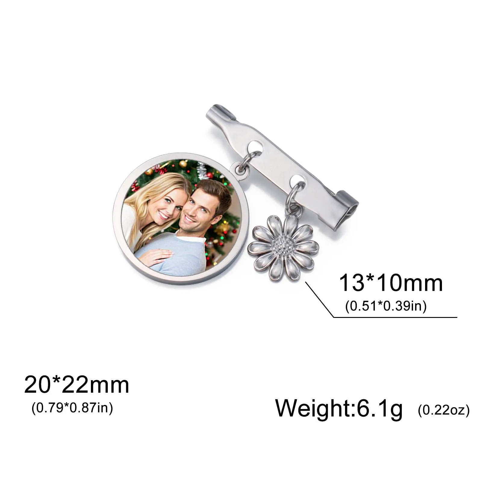 COOLTIME Benutzerdefinierte Foto Gänseblümchen Acht Blütenblatt Blume Anhänger Brosche Edelstahl Mode Personalisierte Bild Unisex Schmuck Geschenk – Detail 9