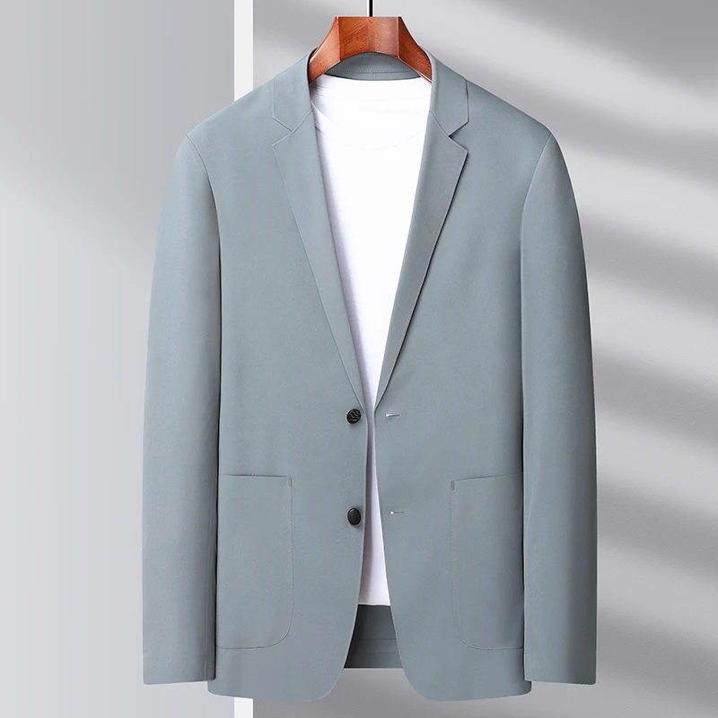 

2023 High-quality New Men's Fashion Handsome Seamless Suit Jacket Anti-wrinkle Free Ironing Solid Color Light Casual Trend Flame