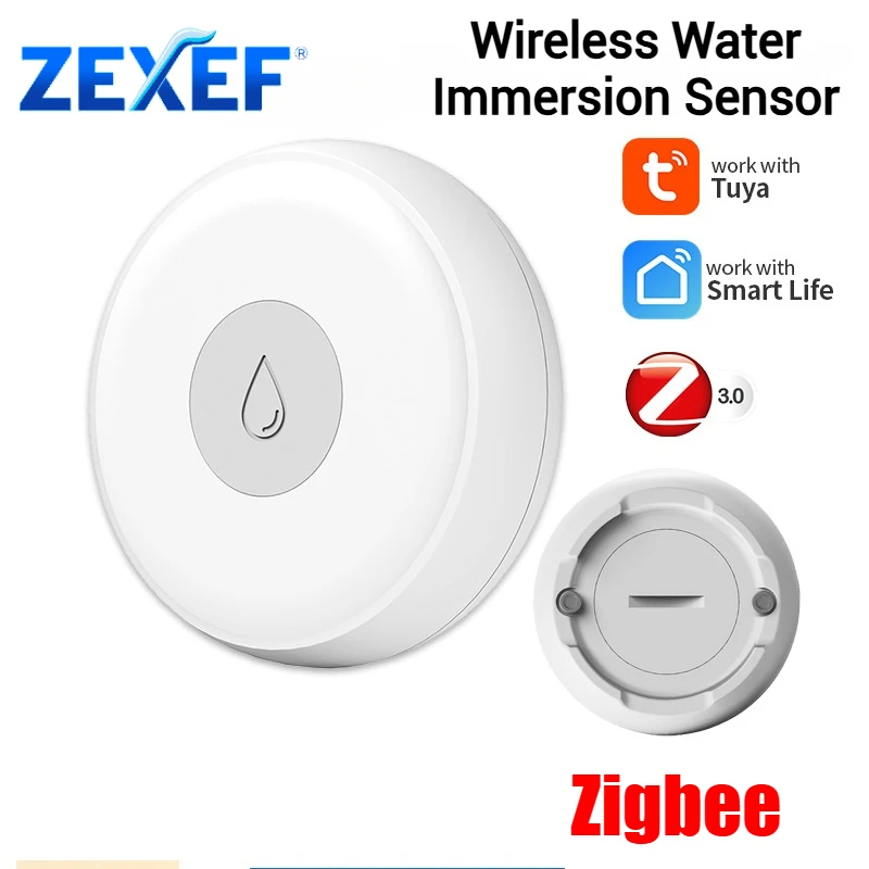 ZEXEF ZigBee Smart Water Sensor Leak Detector Flood Water Leakage Alarm Smart Home Security Monitor Work With Zigbee Gateway