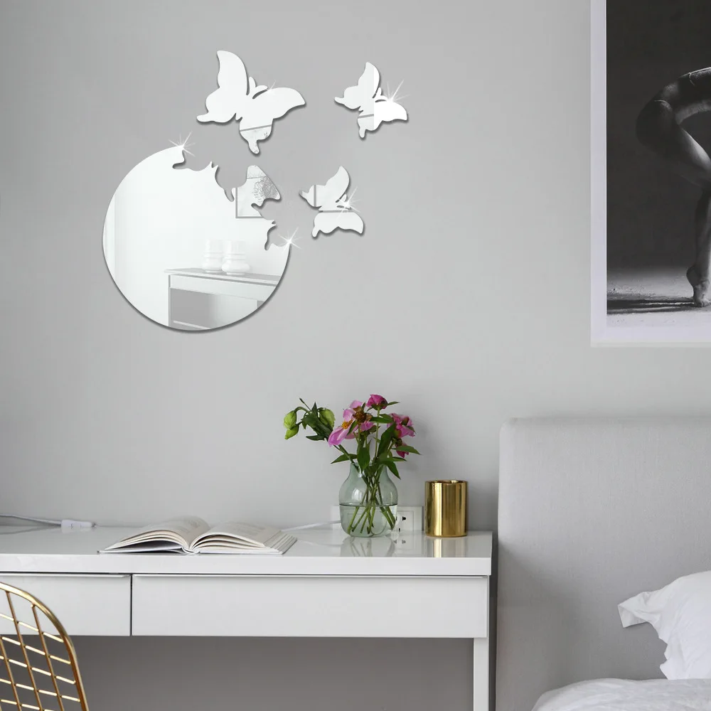 Acrylic Butterfly Wall Sticker Mirror Self-adhesive 3D Decoration Home Background Painting