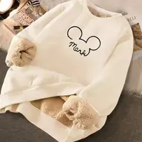 Print Hoodies Casual Cartoon O Neck Velvet Cashmere Soft Warm Sportwear Sweatshirt Female Fleece Ladies Streetwear Tops Clothes 1