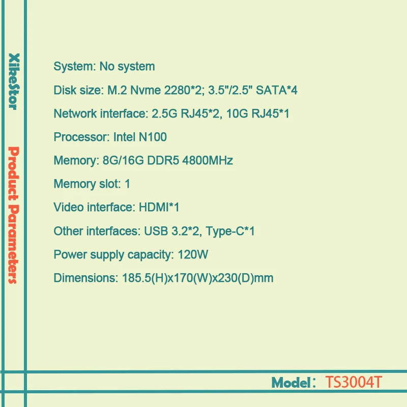 XikeStor 올인원 M.2 Nvme 2280 x 2 & 3.5인치/2.5인치 SATA x 4 SSD/HDD 하이브리드 스토리지 NAS 인텔 100 프로세서 8G/16G DDR5 4800MHz